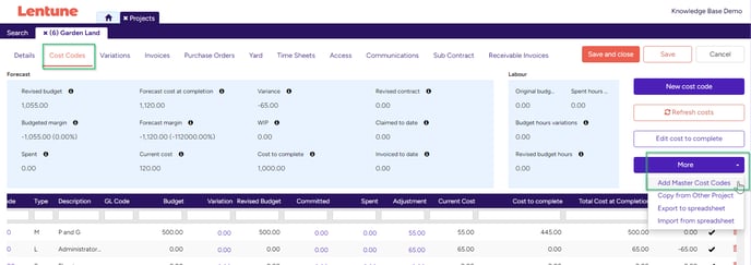 Add master cost code to project replacement-4