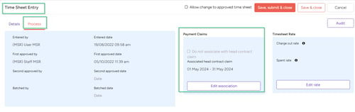 associate time sheet entry to HC claim14863-8