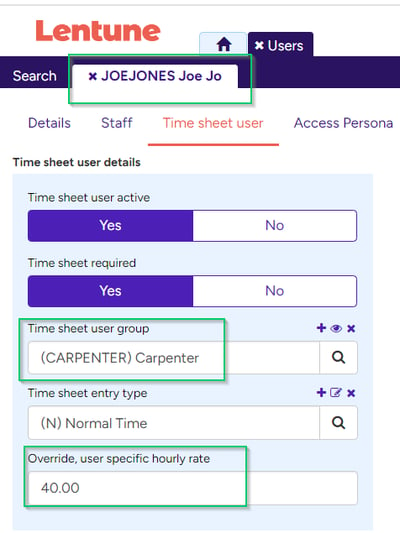 User specific hourly rate