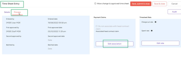 associate time sheet entry to HC claim14863-6